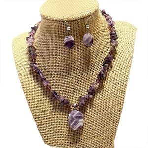 Sterling Silver Amethyst Chip necklace earring set